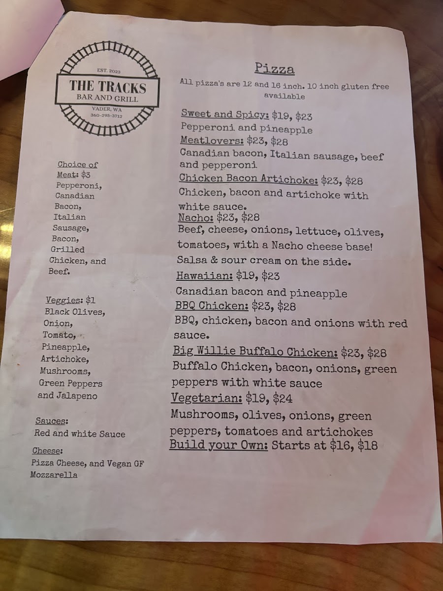 The Tracks Bar & Grill Photo Menu 1