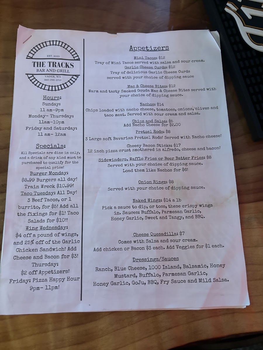 The Tracks Bar & Grill Photo Menu 3