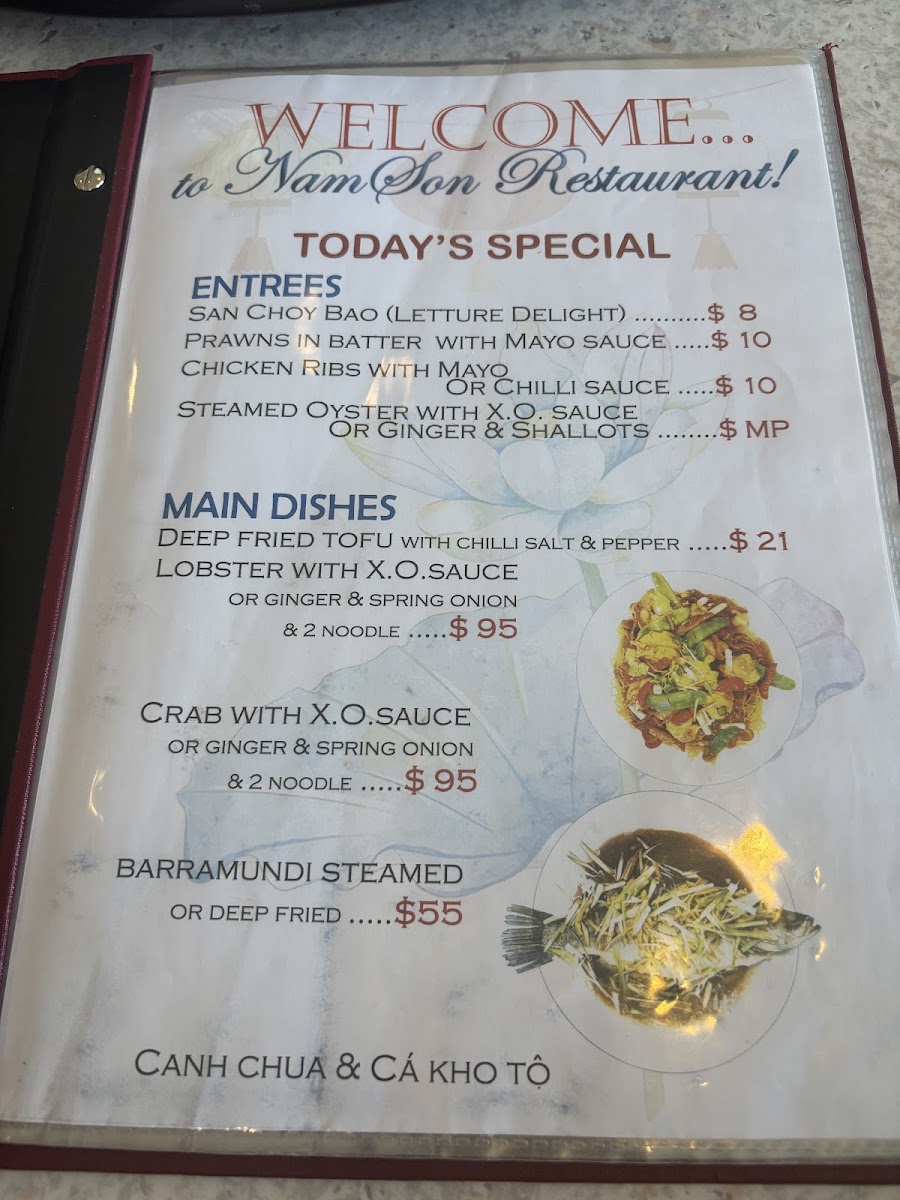 Nam Son Restaurant Photo Menu 1