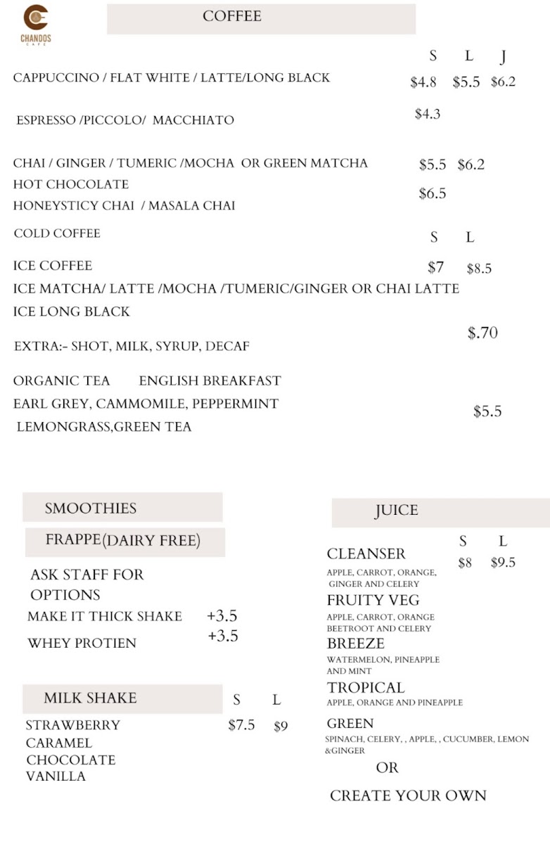 Chandos cafe Photo Menu 2