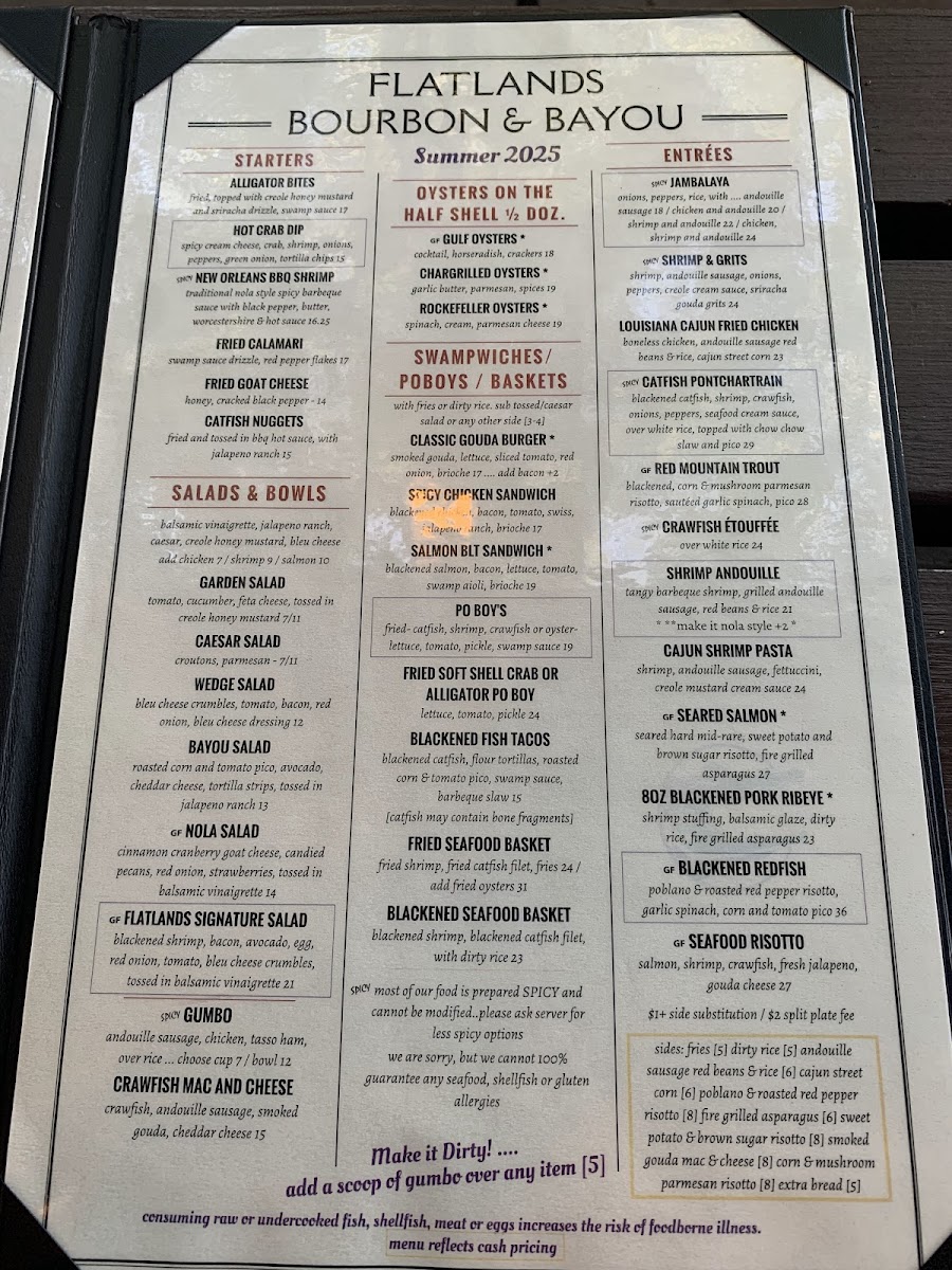 Flatlands Bourbon and Bayou Photo Menu 1