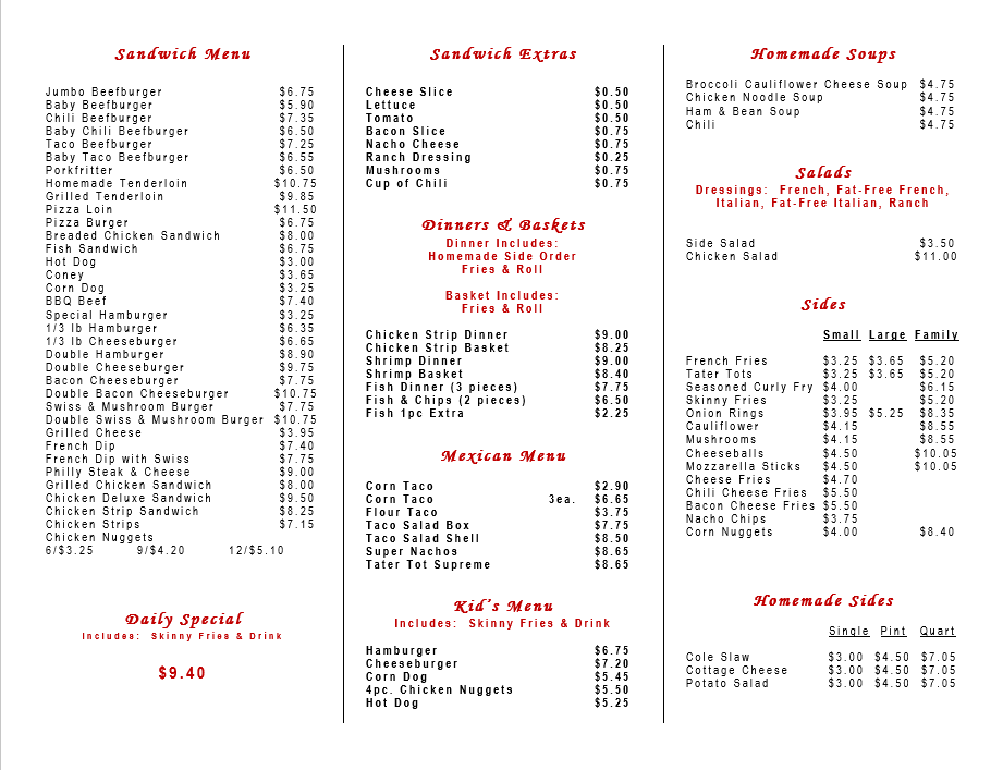 Starbuck's Drive-In Photo Menu 2