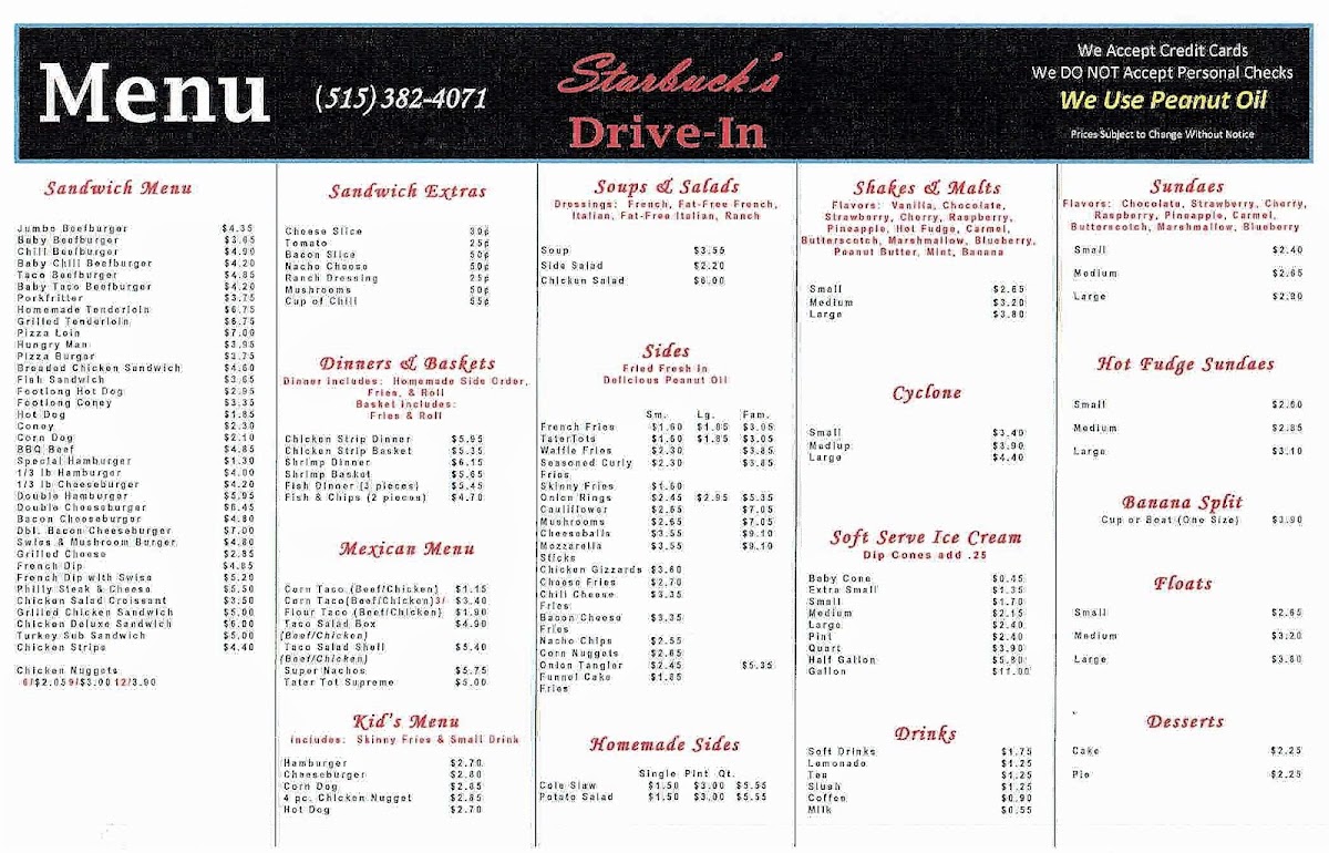 Starbuck's Drive-In Photo Menu 4