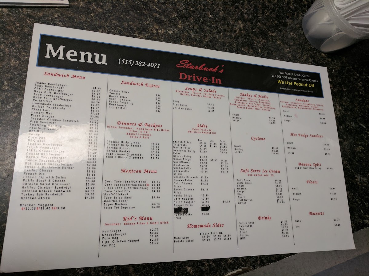 Starbuck's Drive-In Photo Menu 8