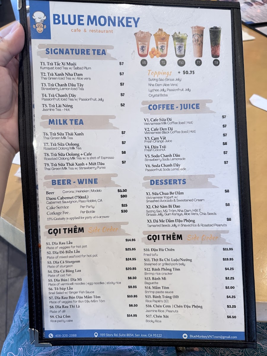Blue Monkey Cafe & Restaurant Photo Menu 1