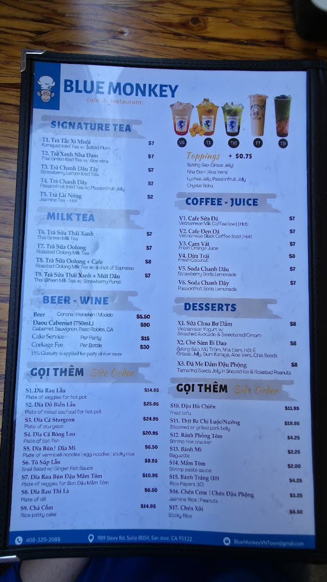Blue Monkey Cafe & Restaurant Photo Menu 2
