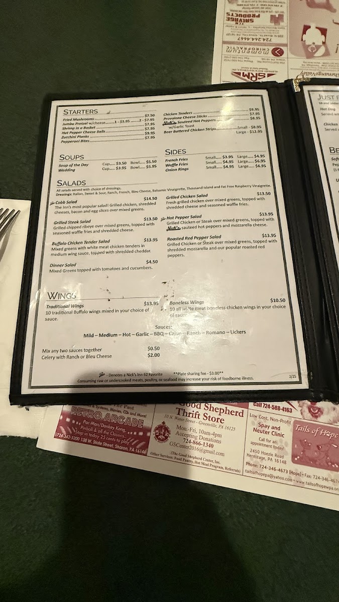 Nick's Inn 62 Restaurant and Tavern Photo Menu 1