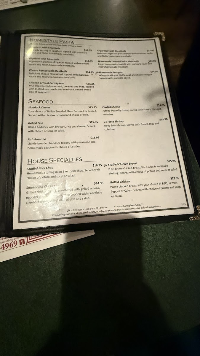 Nick's Inn 62 Restaurant and Tavern Photo Menu 3
