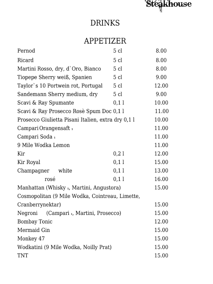 The Classic Western Steakhouse Photo Menu 1