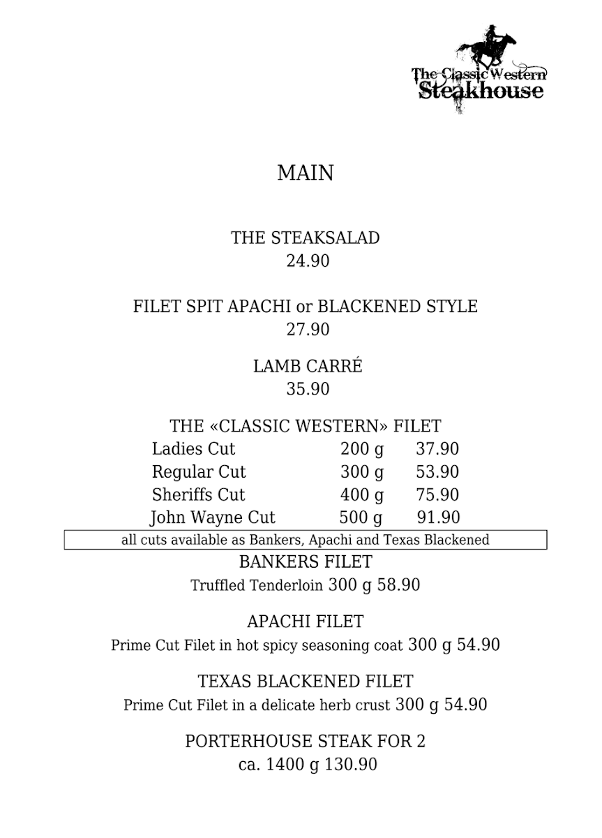 The Classic Western Steakhouse Photo Menu 3