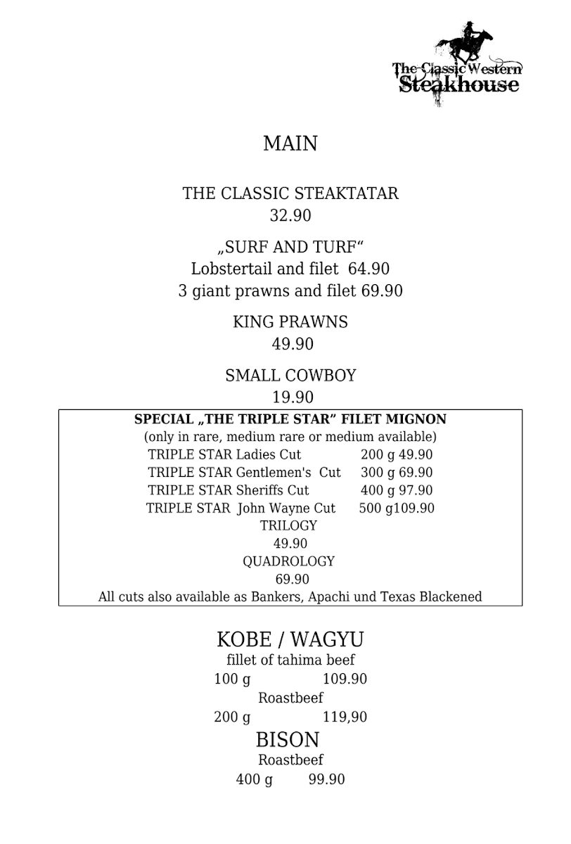 The Classic Western Steakhouse Photo Menu 4