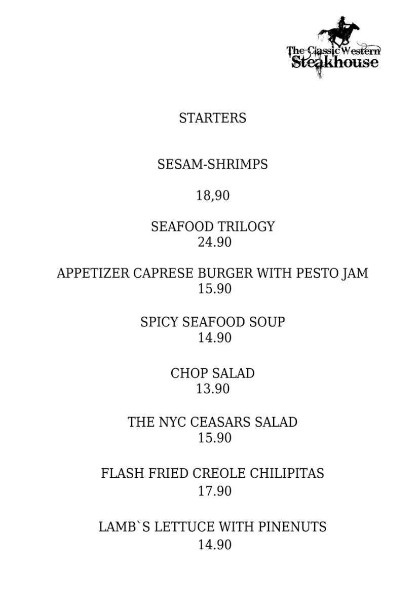 The Classic Western Steakhouse Photo Menu 5