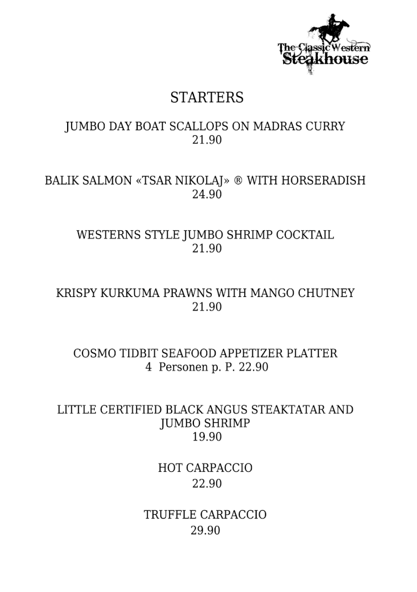 The Classic Western Steakhouse Photo Menu 6