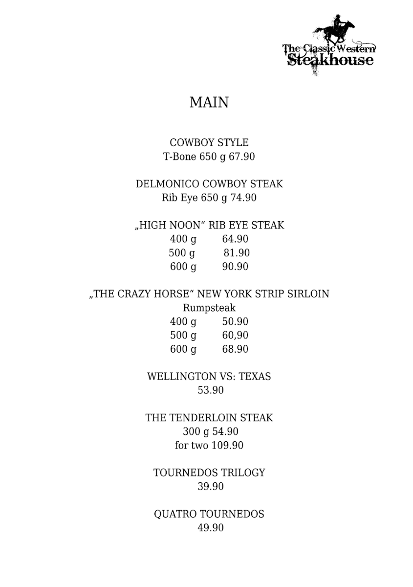 The Classic Western Steakhouse Photo Menu 8