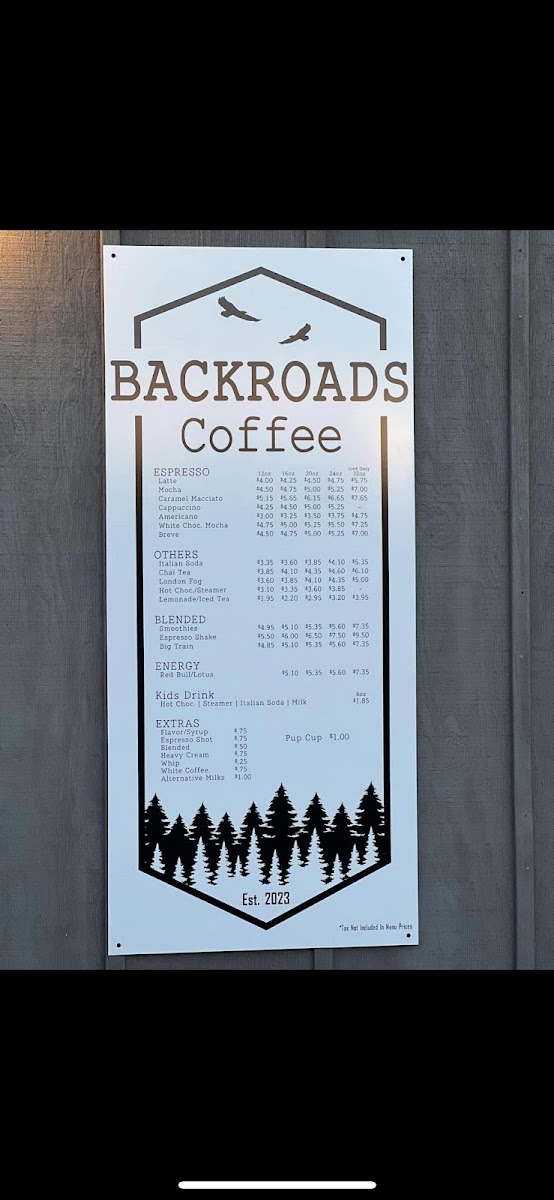 Backroads Coffee Photo Menu 1