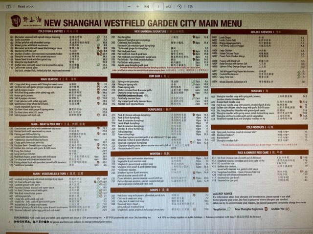 New Shanghai Westfield Mt Gravatt Photo Menu 4
