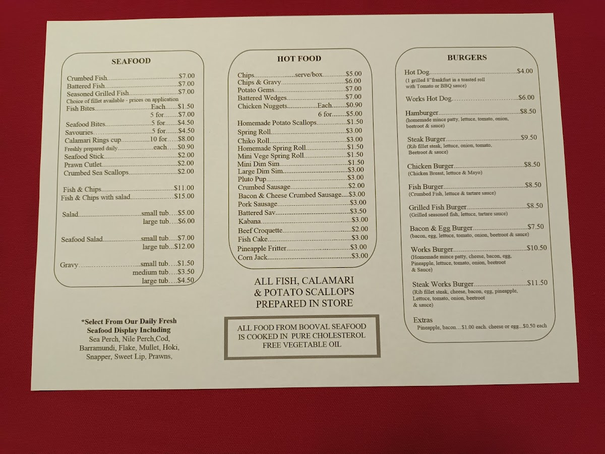 Booval Seafood Photo Menu 1