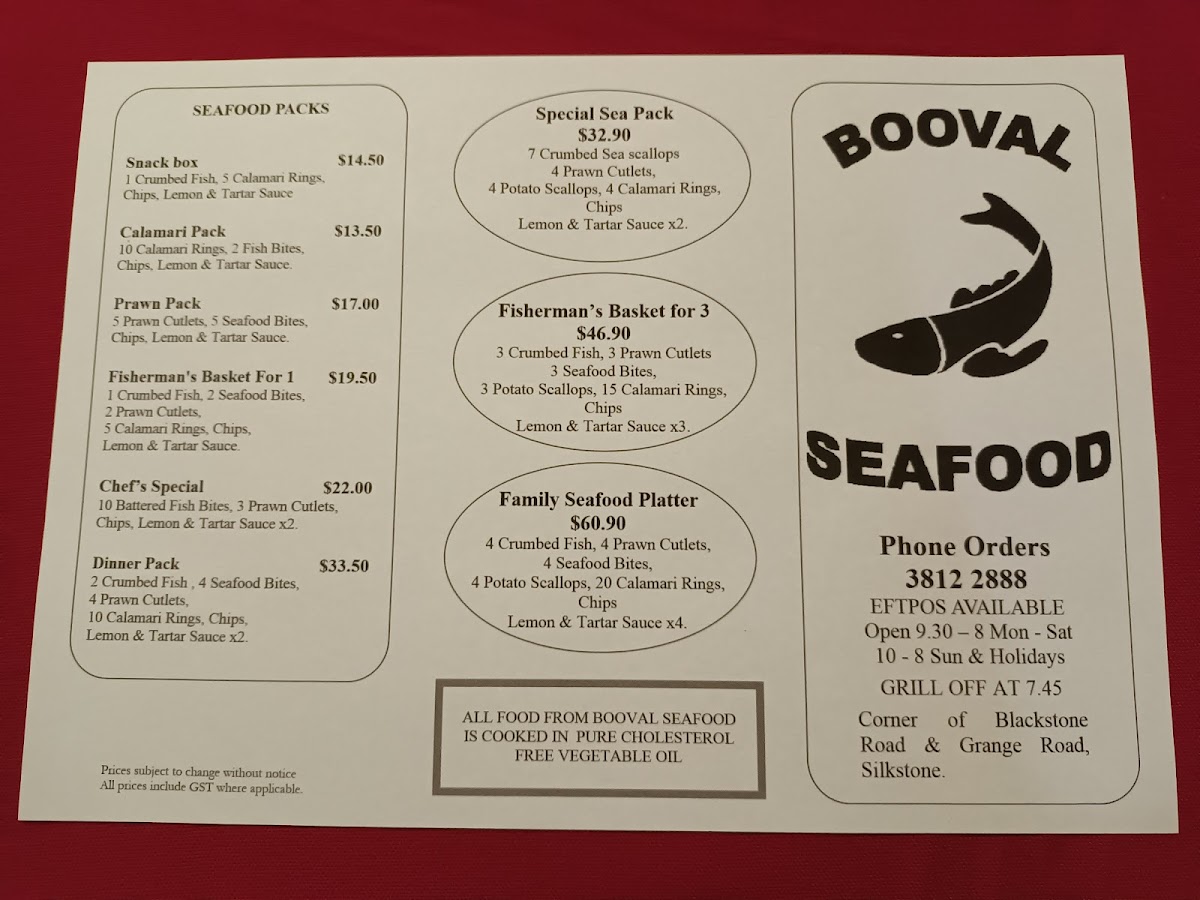 Booval Seafood Photo Menu 2