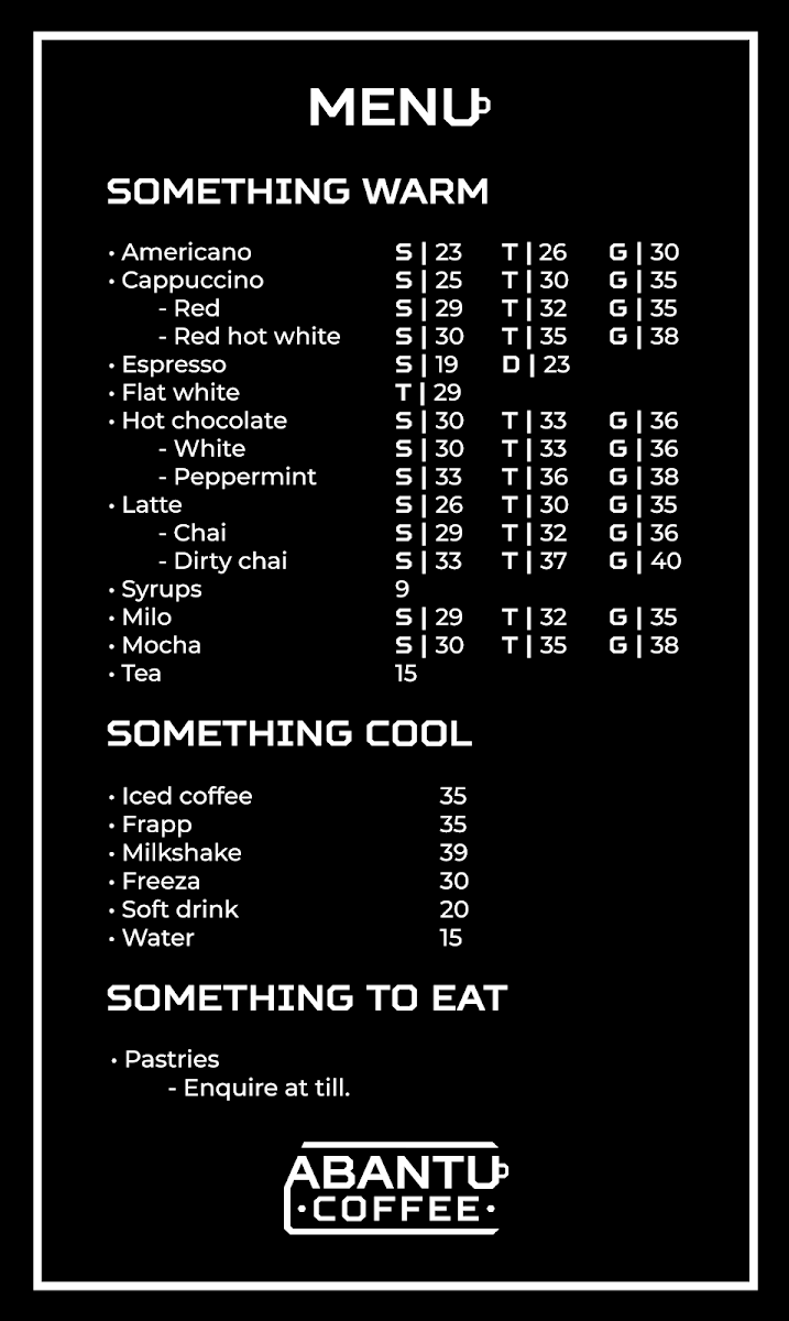 ABANTU Coffee Photo Menu 2