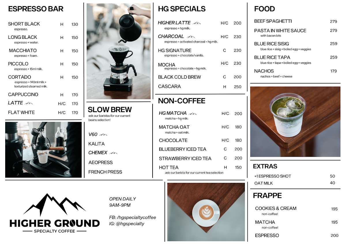 Higher Ground Specialty Coffee Photo Menu 1