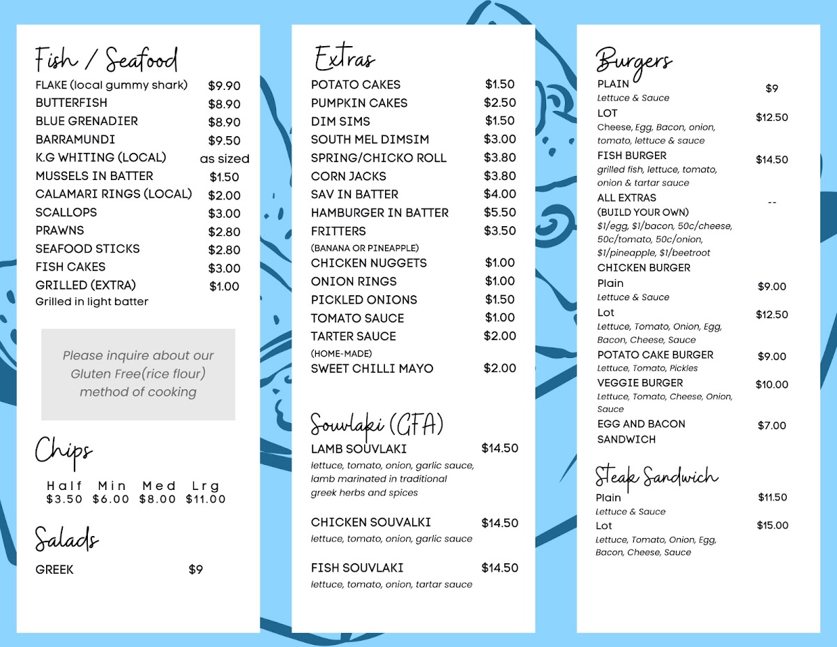 Nicko’s fish & chips Ocean Grove Photo Menu 1