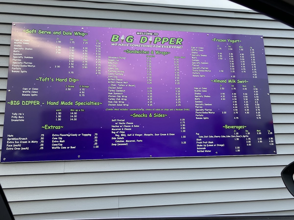 Big Dipper Ice Cream and more Photo Menu 1