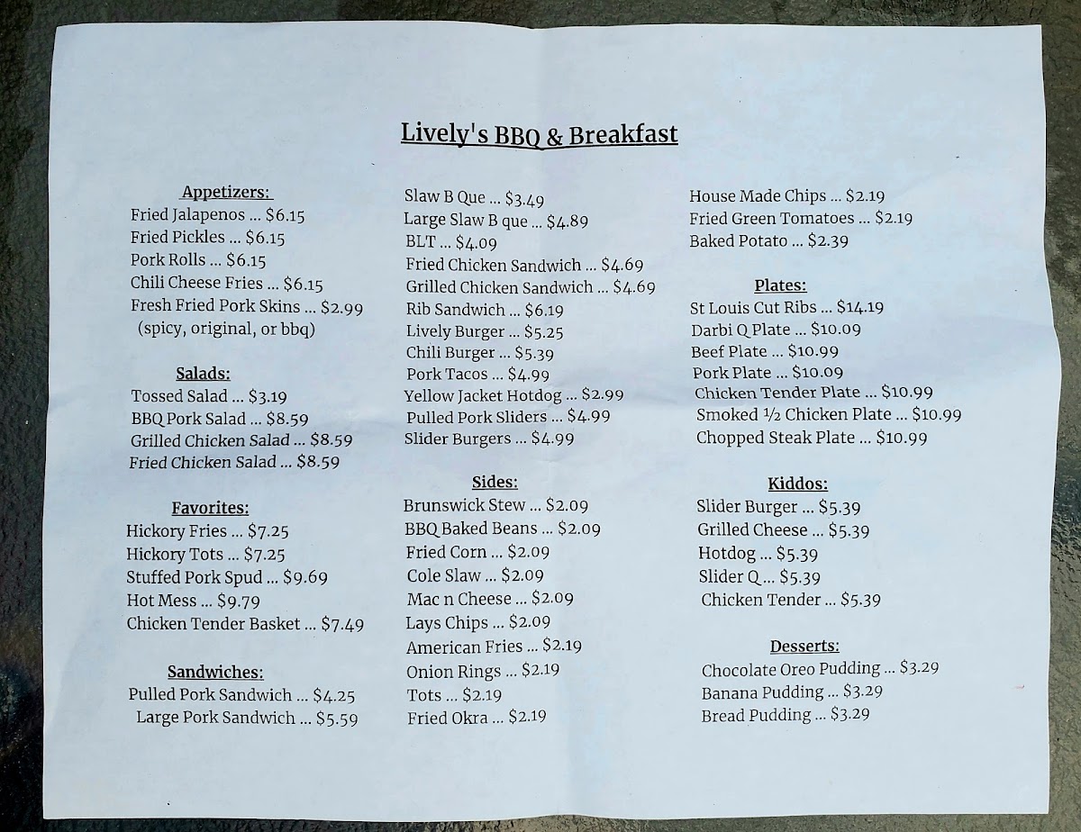 Livelys BBQ and Breakfast Photo Menu 2