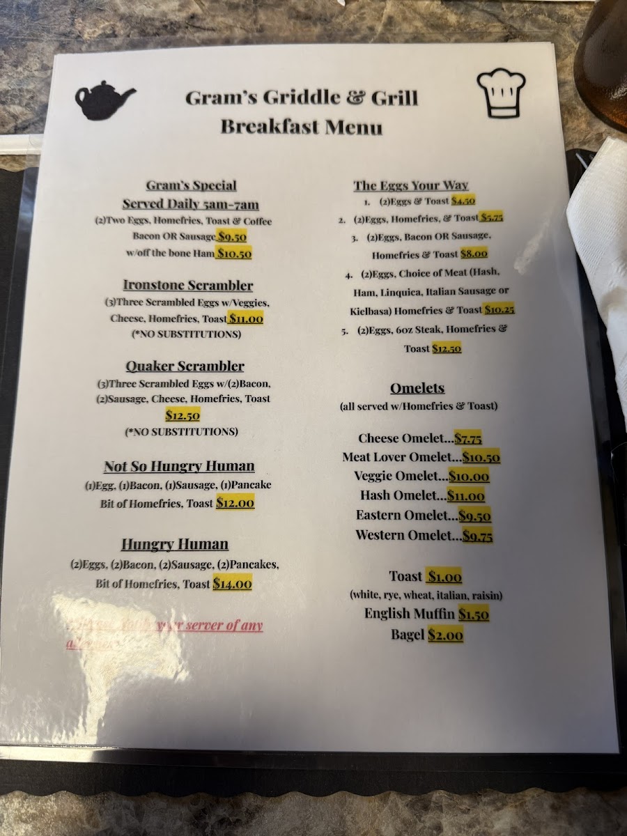 Gram’s Griddle ‘n Grill Photo Menu 4