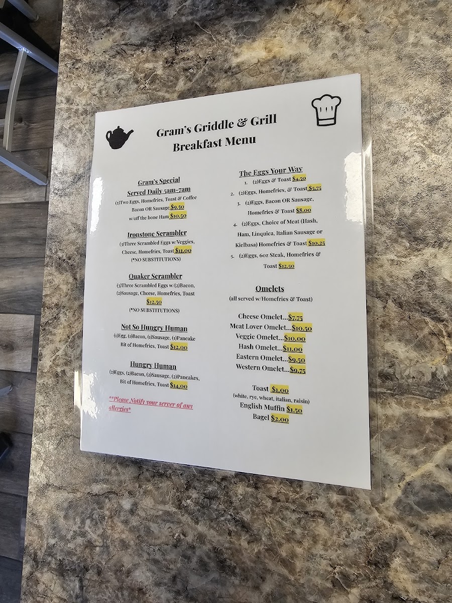 Gram’s Griddle ‘n Grill Photo Menu 5