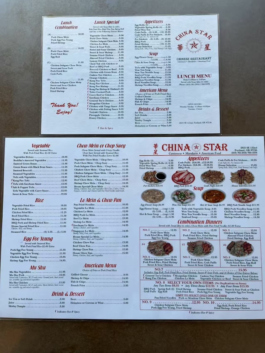 China Star Chinese Restaurant Photo Menu 1