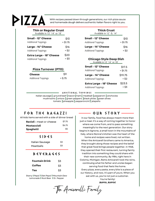 Roma Pizza - Coloma, MI Photo Menu 1