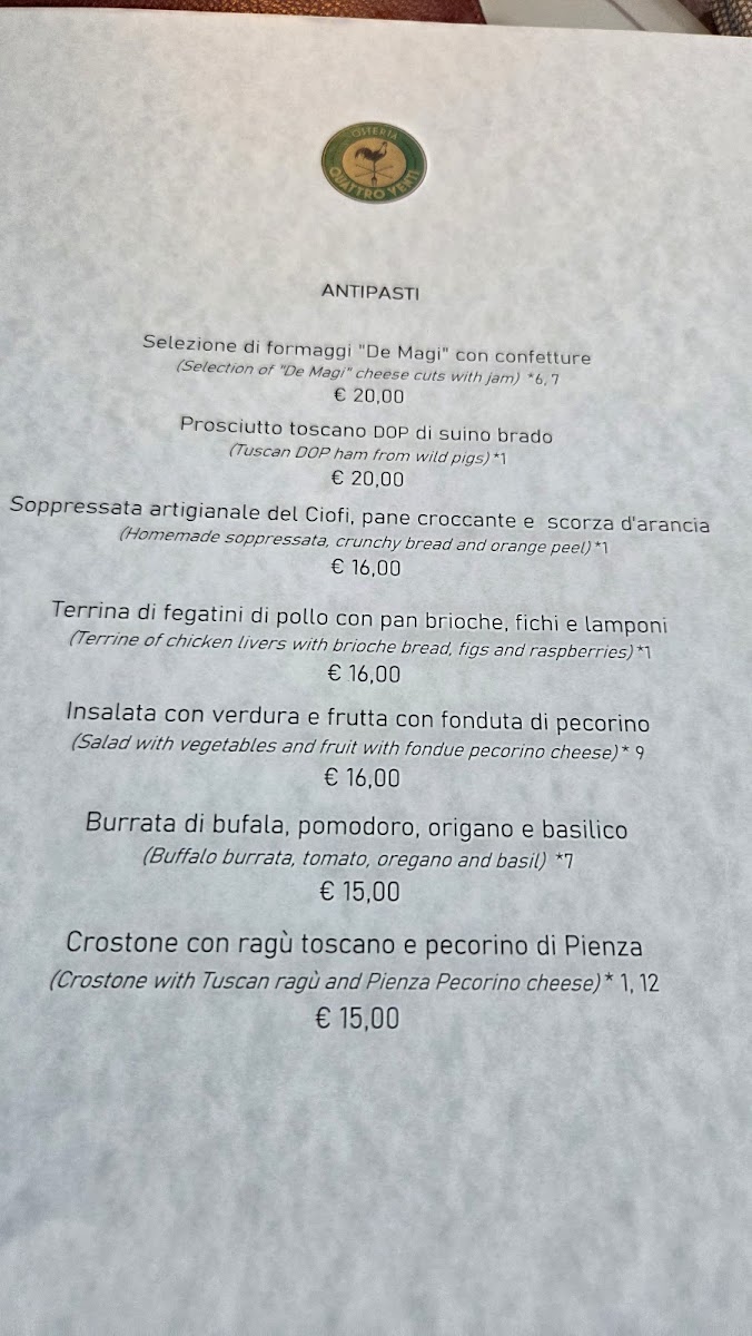 Osteria Quattro Venti Photo Menu 1