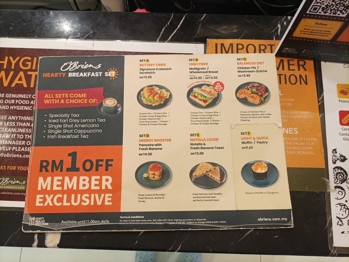 O'Briens Irish Sandwich Cafe @ Wisma Shell Photo Menu 2