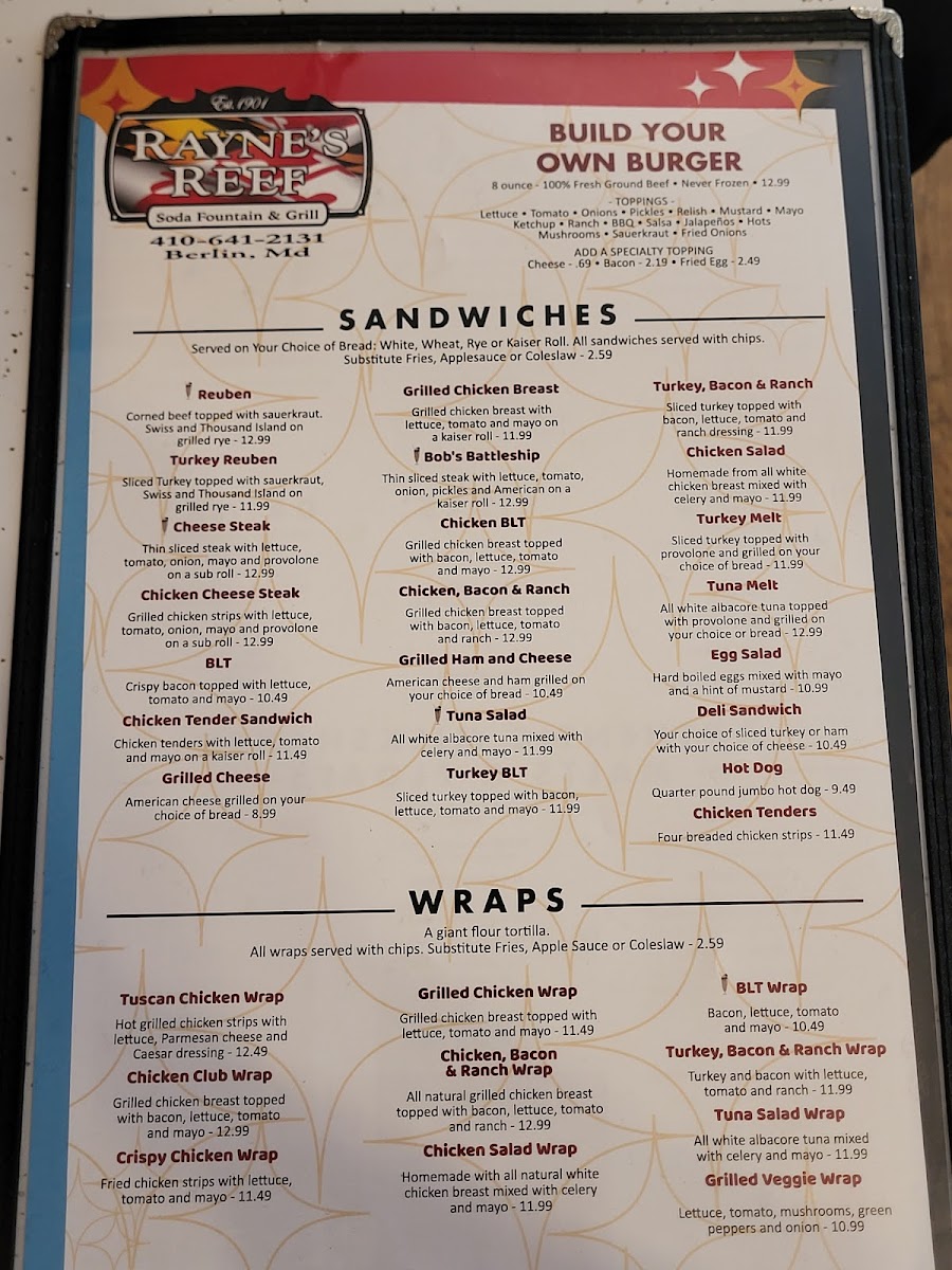 Rayne's Reef Soda Fountain & Grill Photo Menu 1