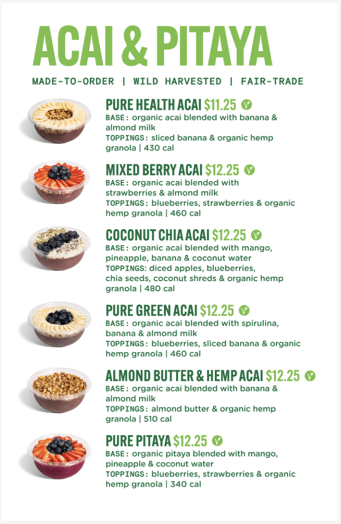 Pure Green - Juice Bar Miami Lakes Photo Menu 1
