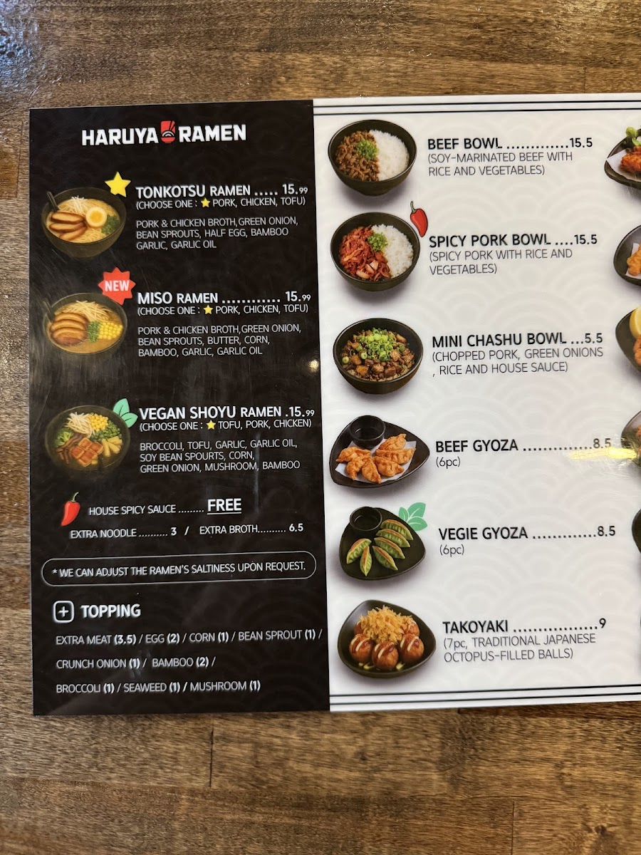 HARUYA RAMEN Photo Menu 1