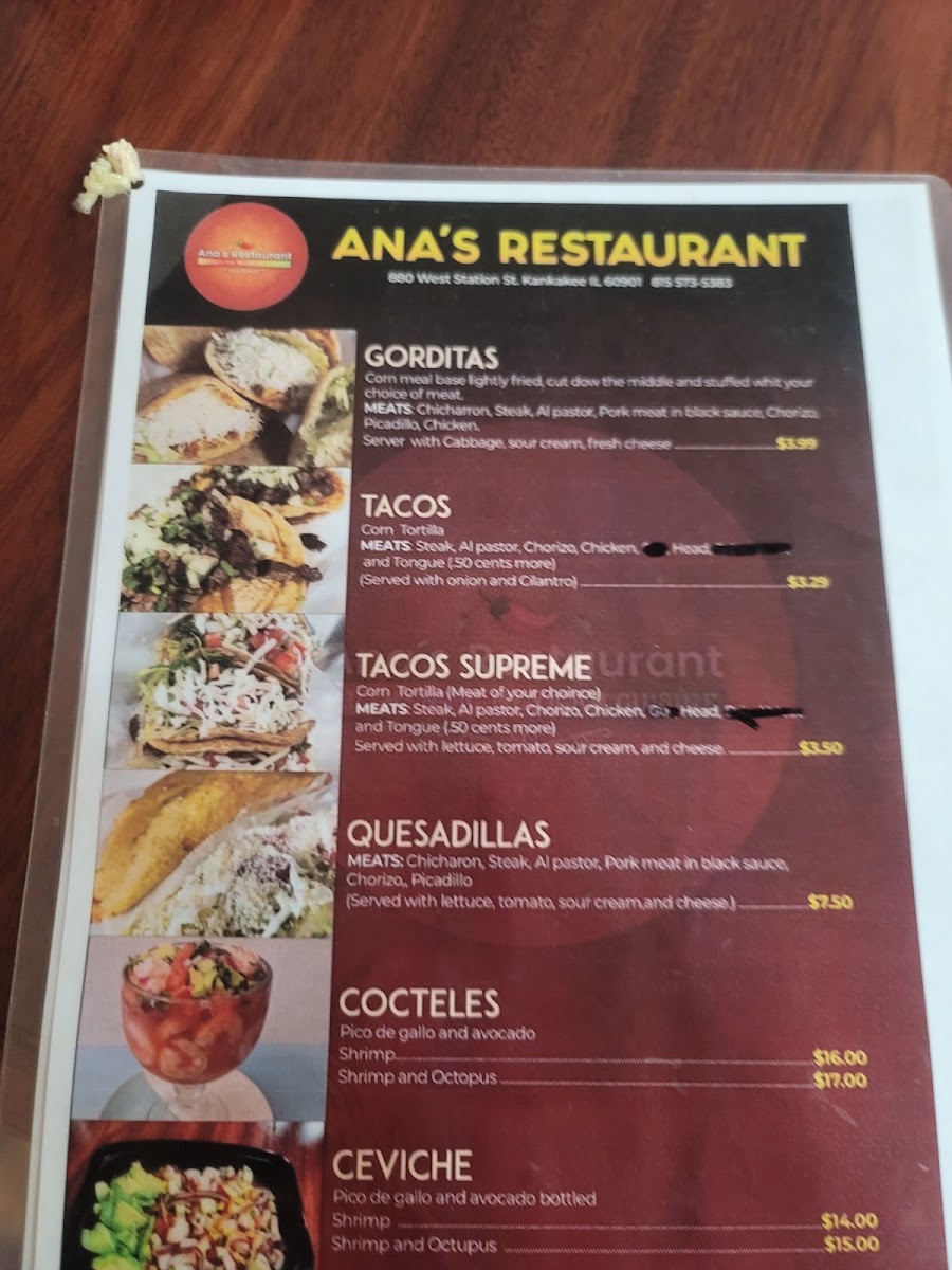 Ana's Restaurant Photo Menu 1