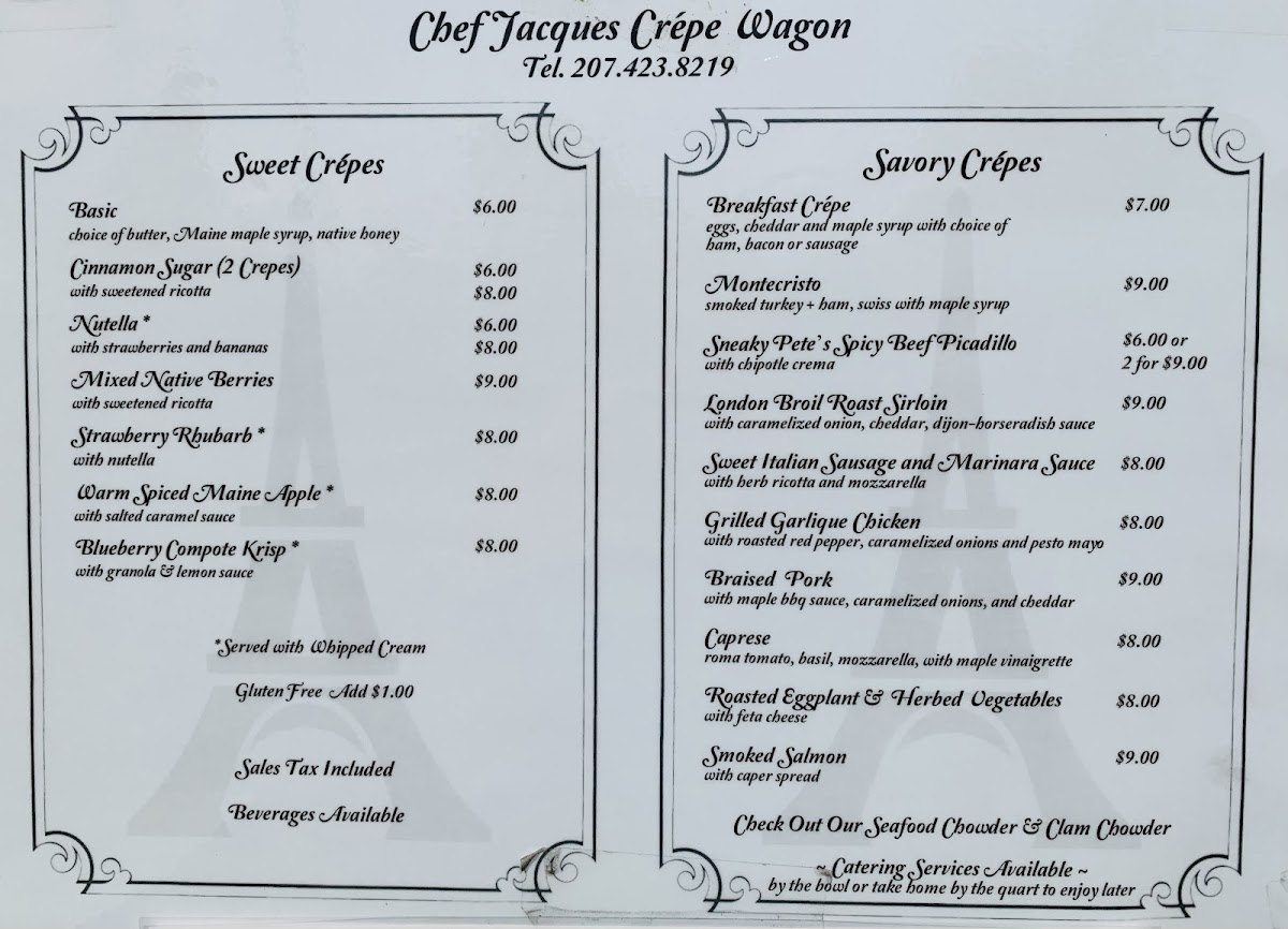 Chef Jacque’s Crepe and Chowder Wagon Photo Menu 1
