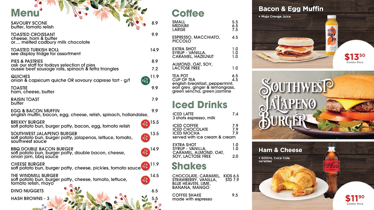 The Windmill Cafe Photo Menu 1