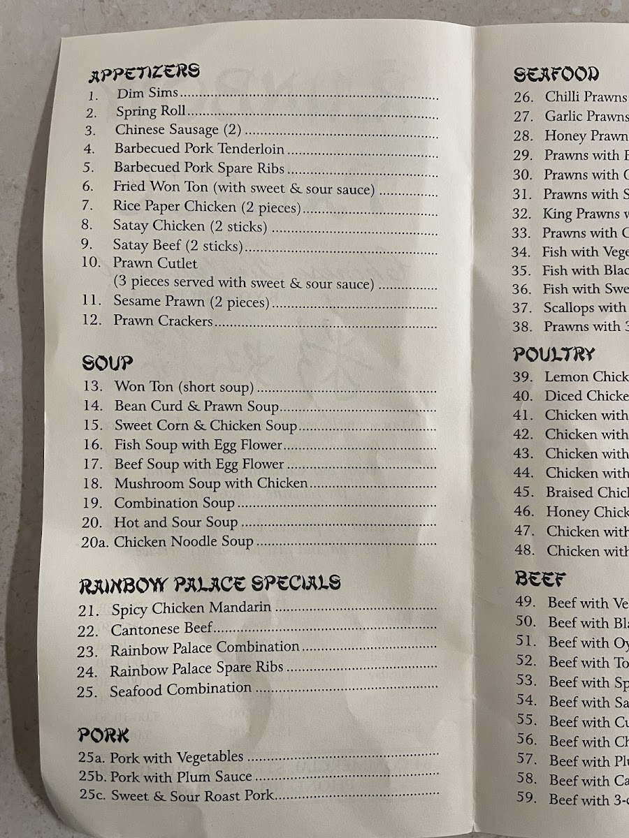 Rainbow Palace Chinese Restaurant Photo Menu 4