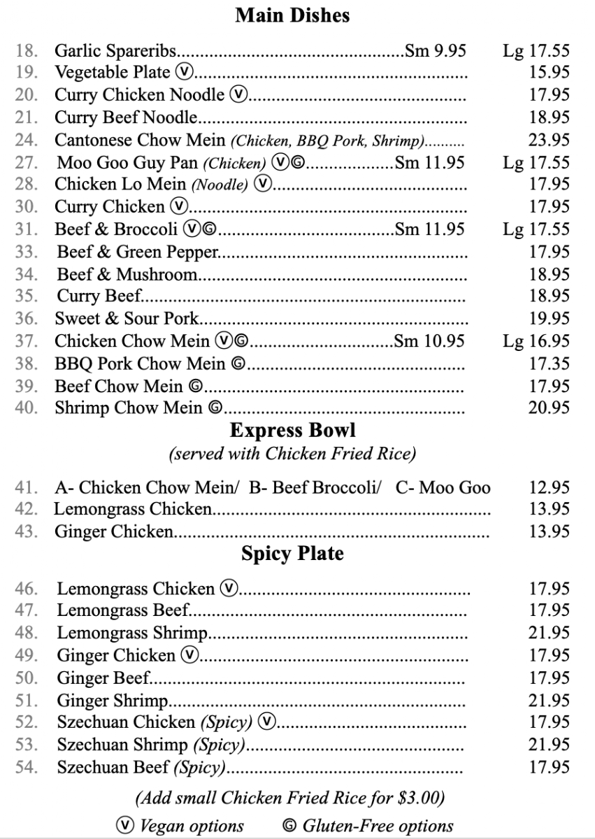 Saigon's Garden Restaurant Photo Menu 1