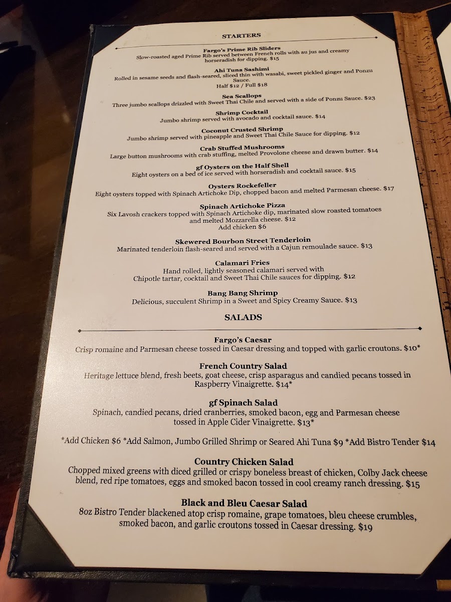Fargo's Steakhouse Photo Menu 10