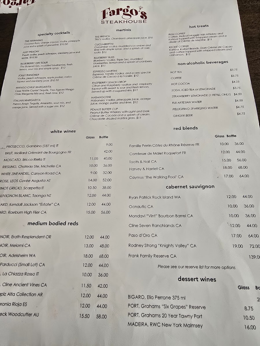 Fargo's Steakhouse Photo Menu 2