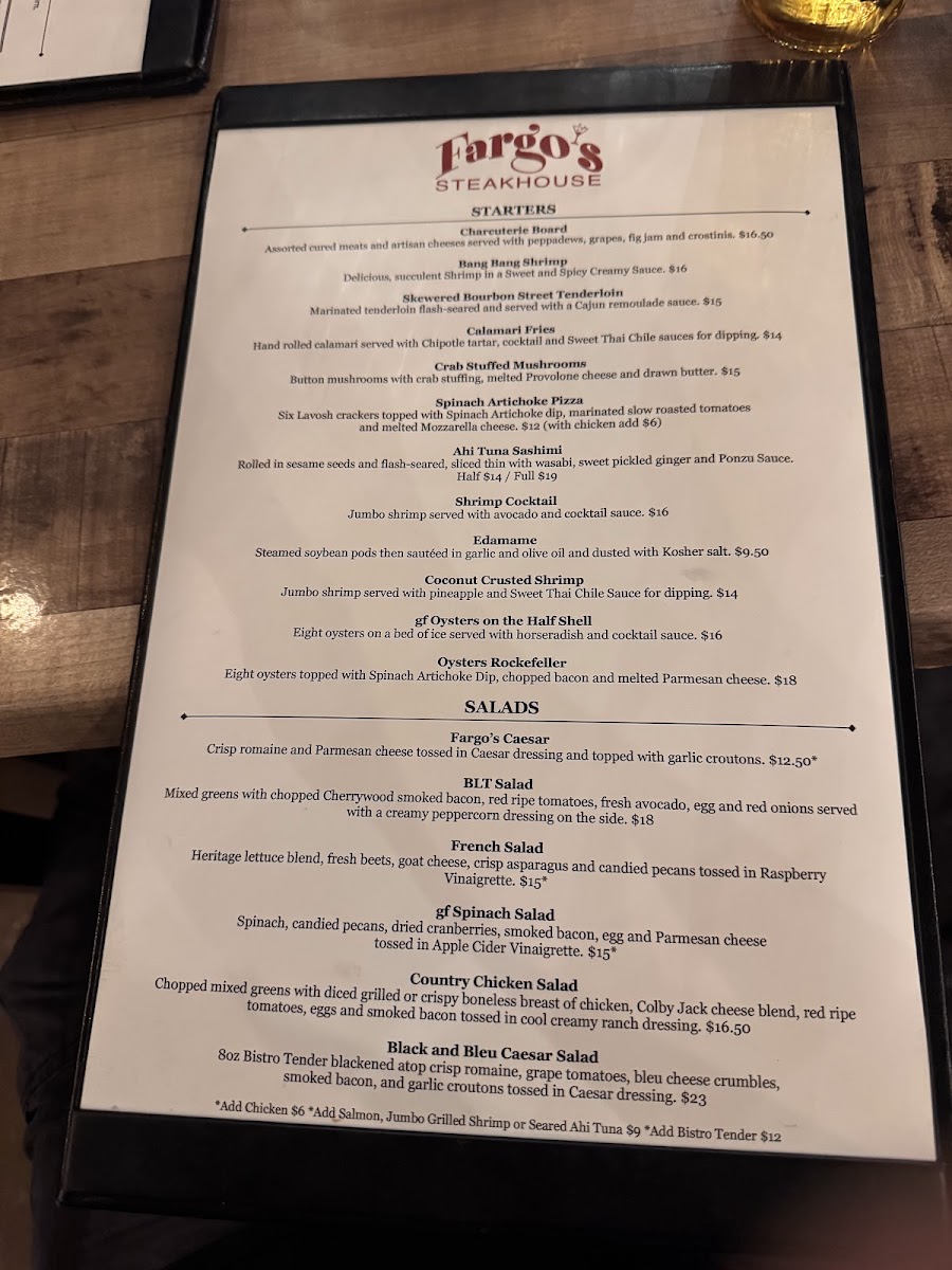 Fargo's Steakhouse Photo Menu 4