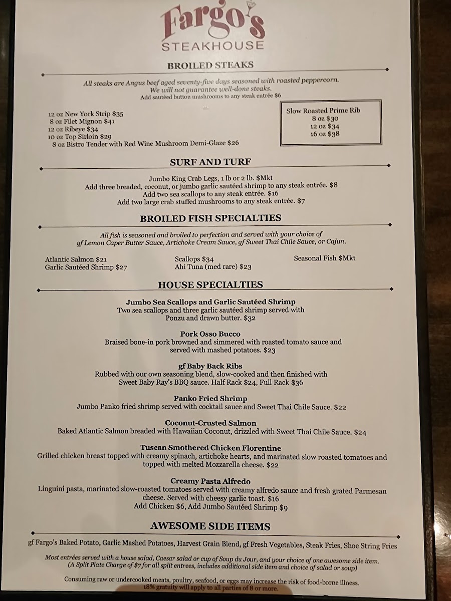 Fargo's Steakhouse Photo Menu 5