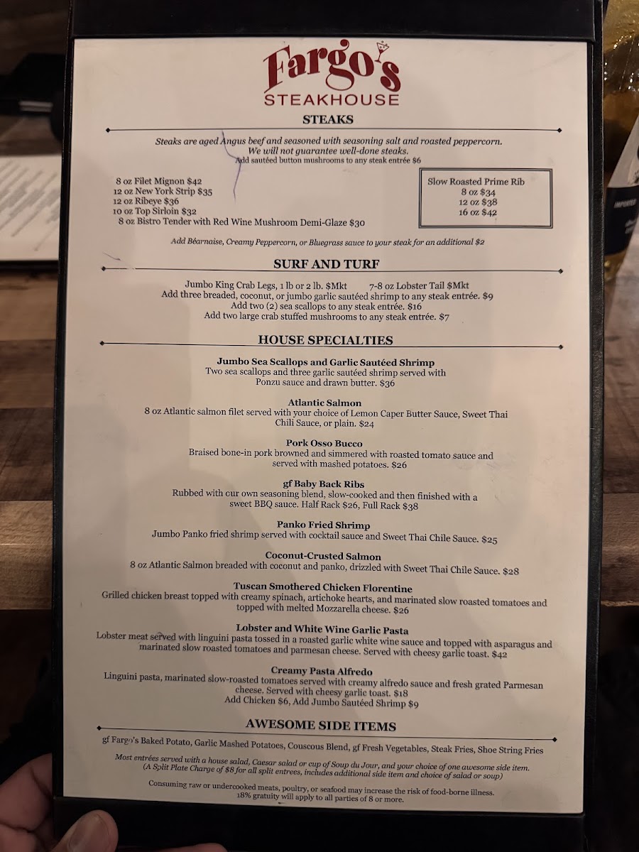 Fargo's Steakhouse Photo Menu 6