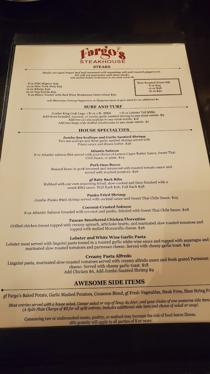 Fargo's Steakhouse Photo Menu 7