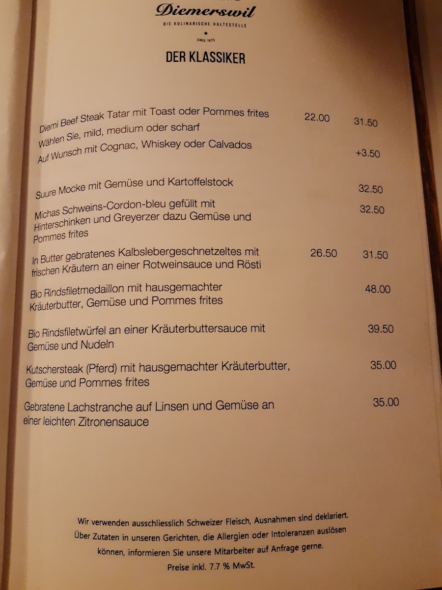 Restaurant Diemerswil Photo Menu 1