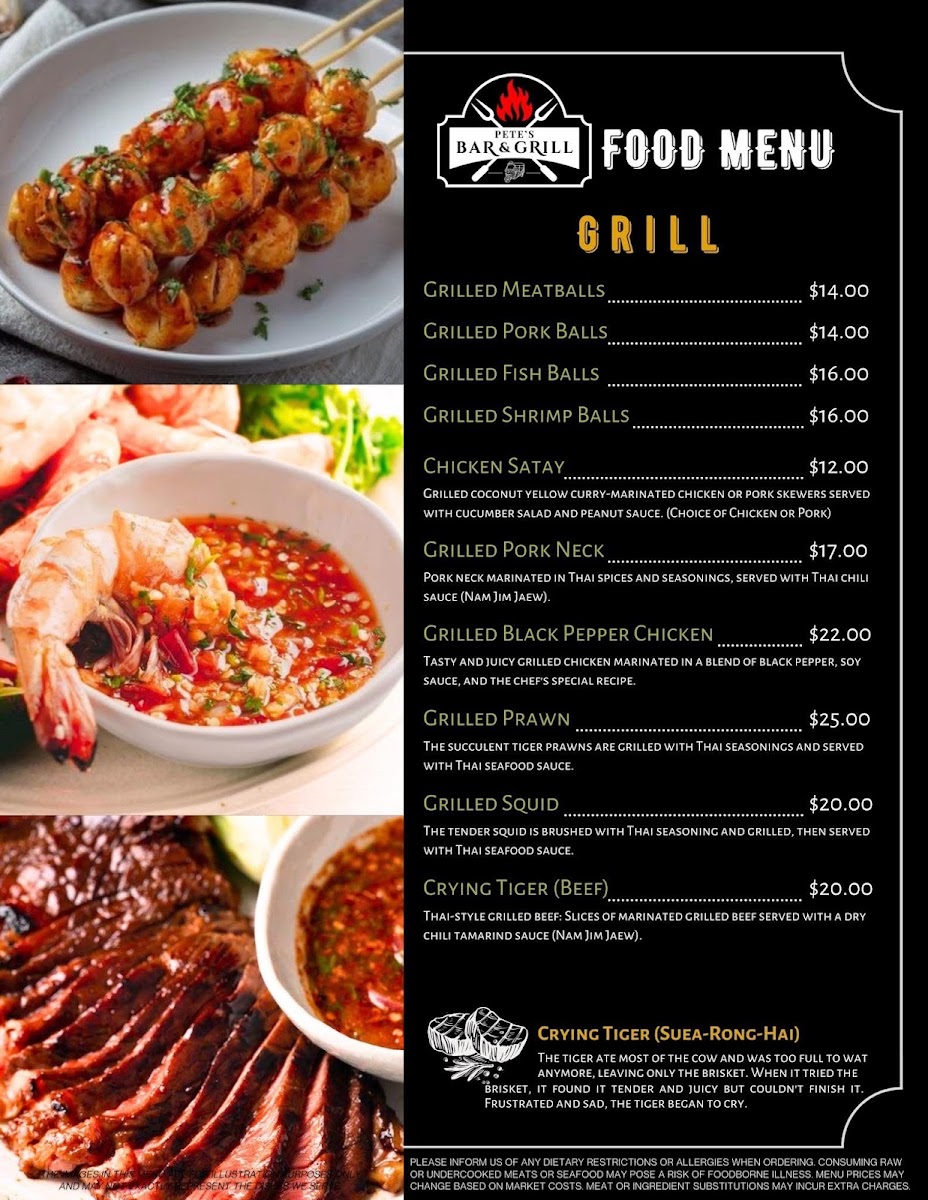 Pete’s Bar and Grill Photo Menu 2