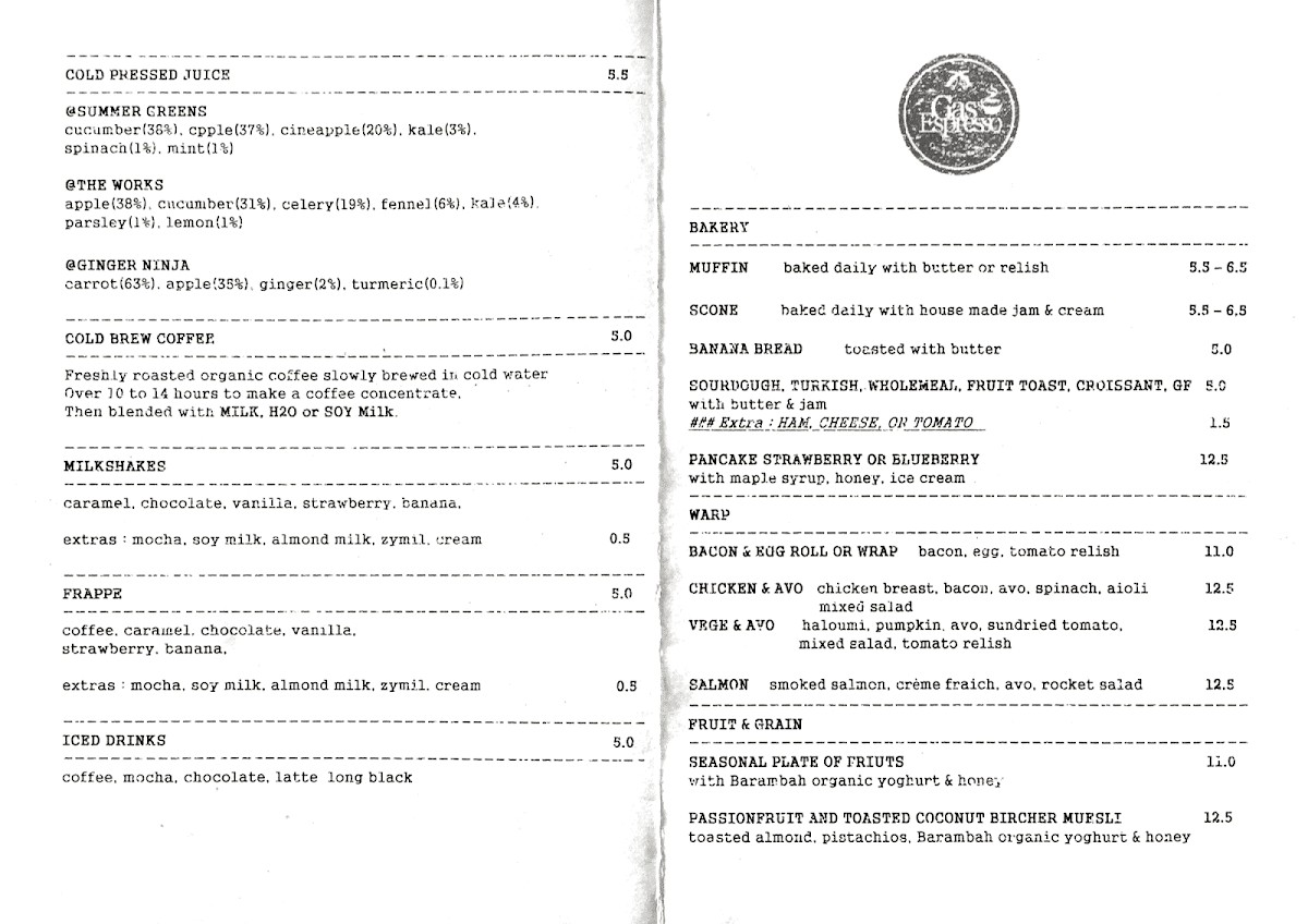 Gas Espresso Sherwood Photo Menu 2